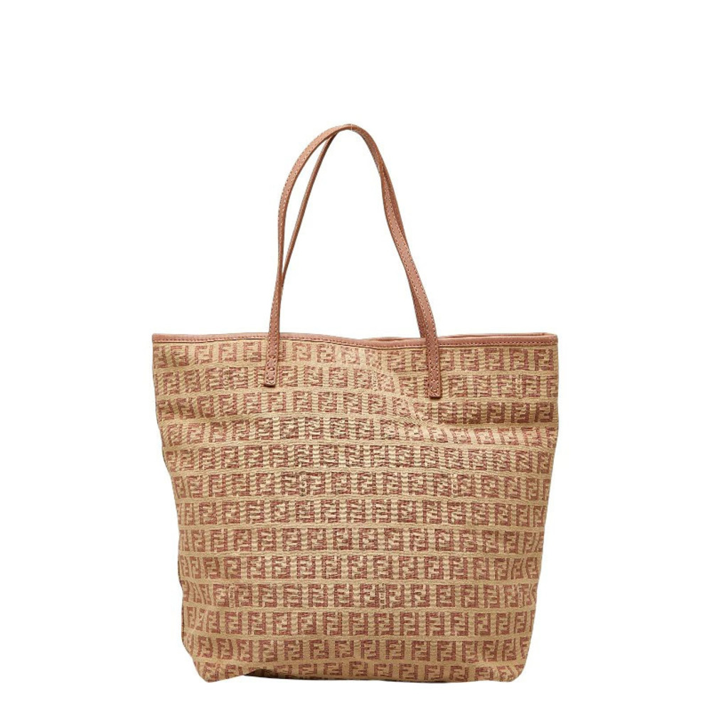 Fendi Zucchino Tote Bag Handbag Brown Canvas Leather